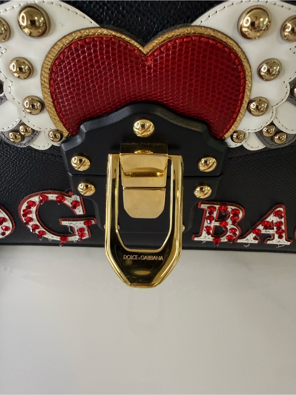 Dolce & Gabbana Lucia Glorious DG Patch Embellished Leather Shoulder Bag - Picture 5 of 11